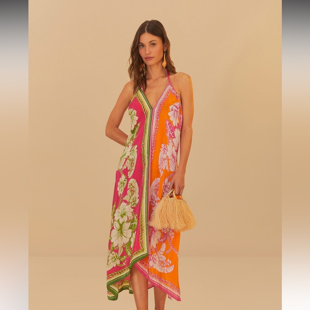 NWT Farm Rio Mixed Scarves Floral Elegance Maxi Cover-Up